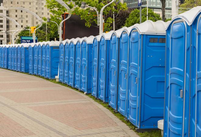 Seasonal porta potty units set up at a Concord, New Hampshire venue
